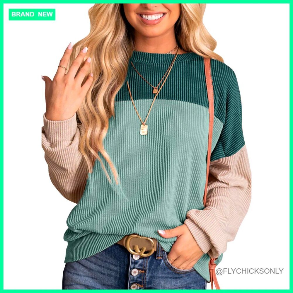 Long Sleeve Knit Pullover Blouse Crewneck Loose Fit Casual Tunic Top
